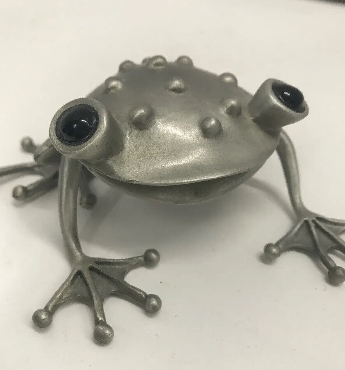 Frog Figurine Fine Pewter Sculpture Stepper Smiling Signed Vintage 4”x3.5”x1.5”