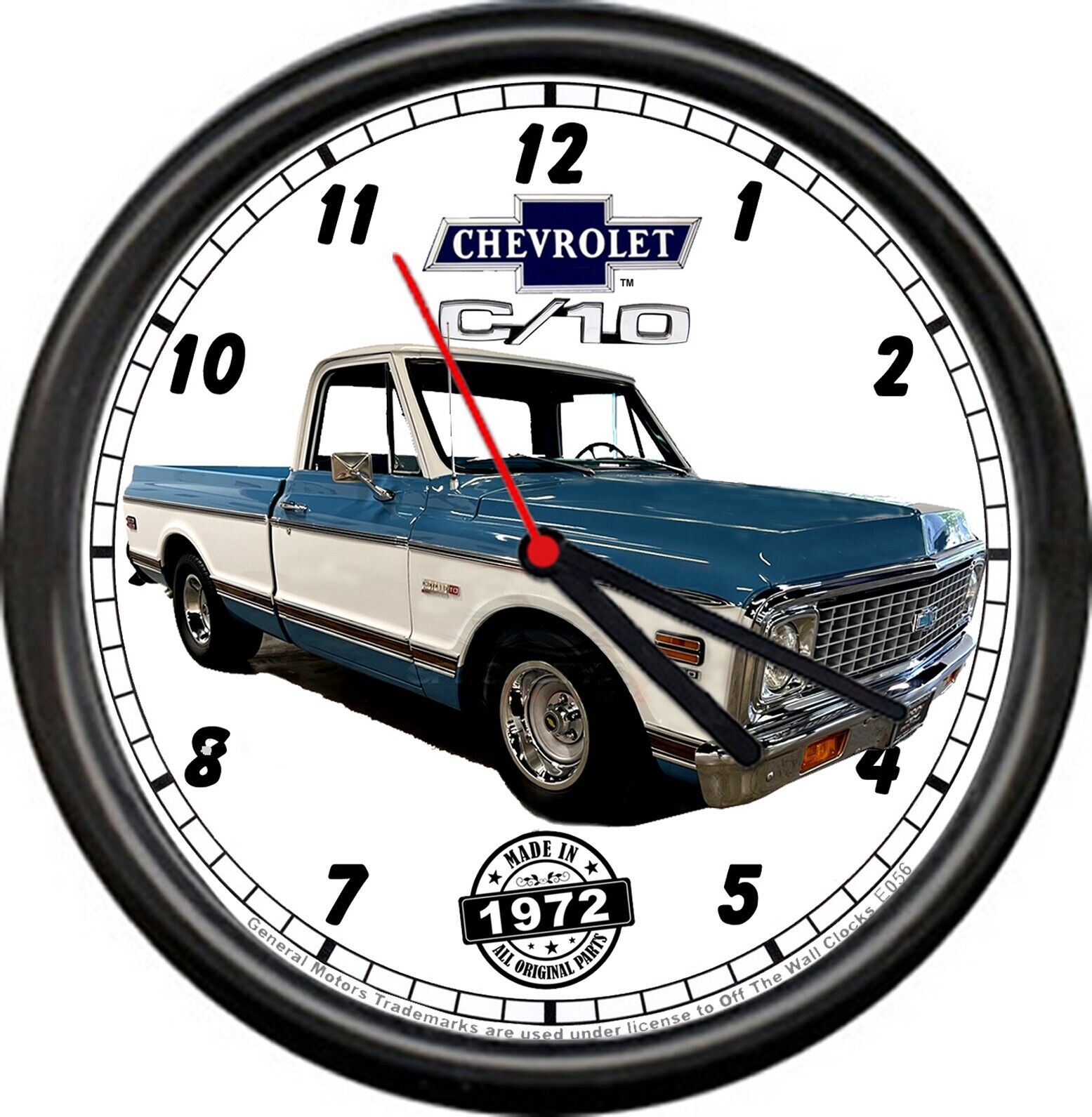 Licensed 1972 72 Chevy Chevrolet Blue C-10 Pickup General Motors Sign Wall Clock