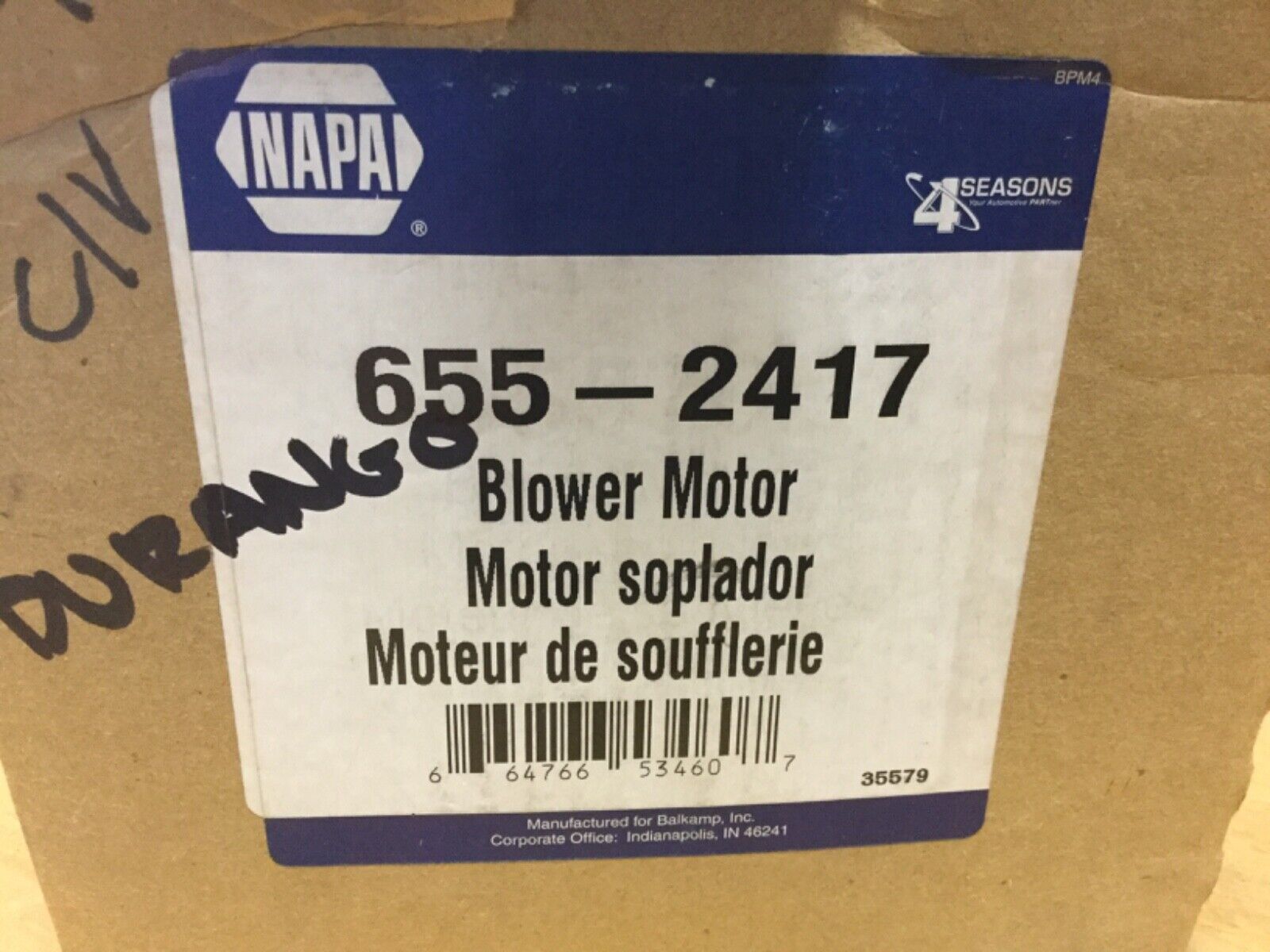 NAPA / 4 Seasons Blower Motor - Air Conditioning & Heater 655-2417