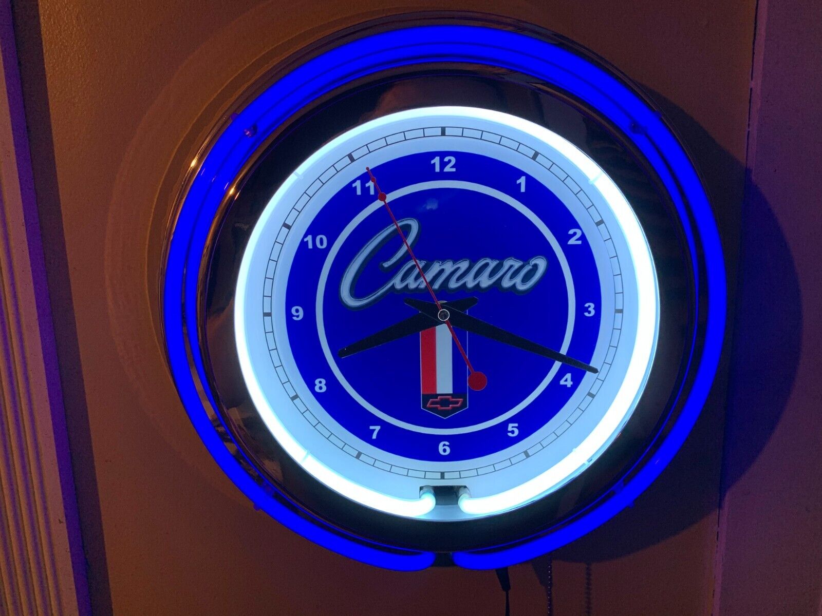 Chevy Camaro Motors Auto Garage Man Cave BLUE Neon Wall Clock Advertising Sign
