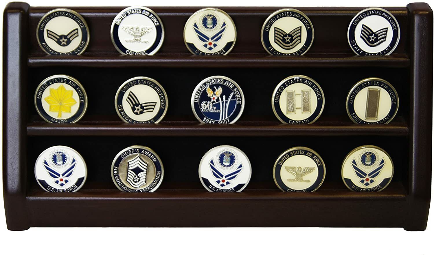 DECOMIL - 3 Rows Shelf Challenge Coin Holder Display Casino Chips Holder Solid 