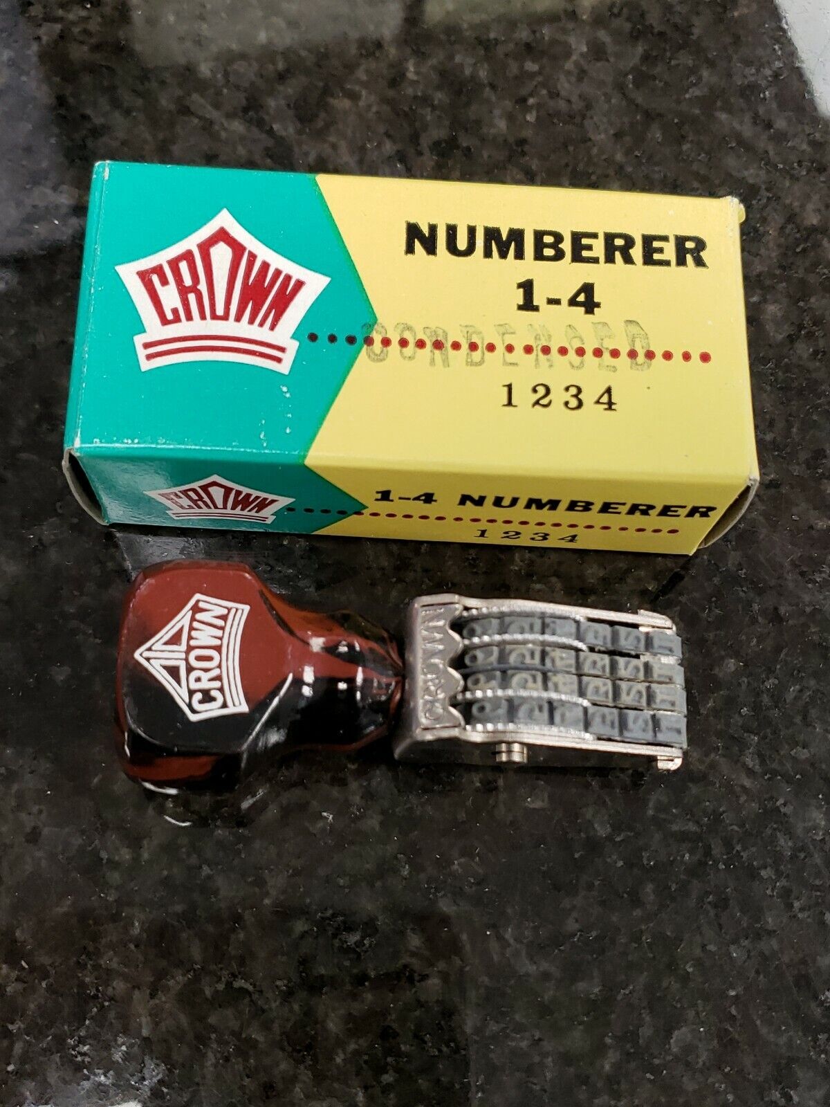 Crown Vintage Rotary 4 Row Number Ink Stamp with Fractions 1/4 1/2 1/3 $ cents