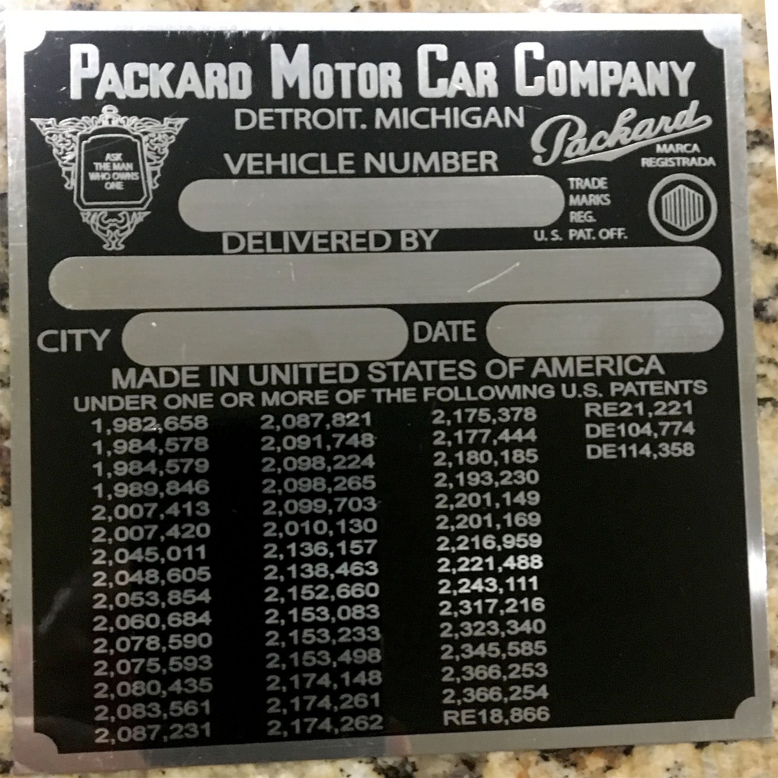 Packard Data Plate  1947   ID Identification I can make most any plate 4 you 47