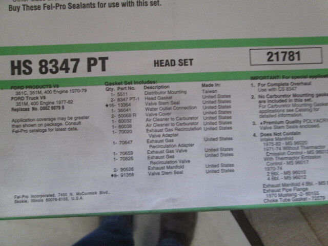 Fel-Pro Head Gasket Set HS 8347 PT NEW IN BOX