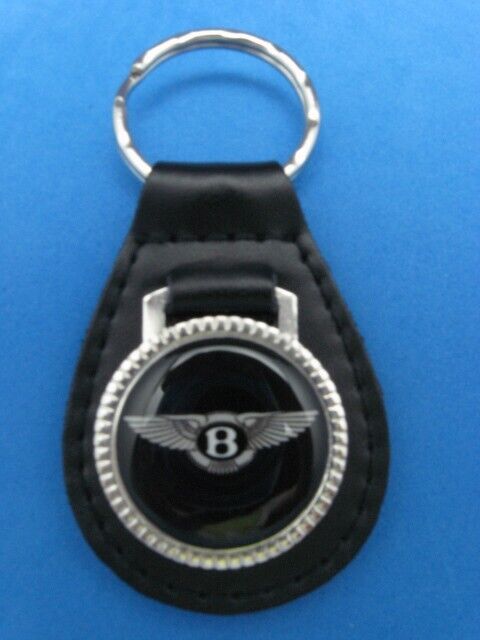 Vintage Bentley black genuine grain leather keyring key fob keychain - Old Stock