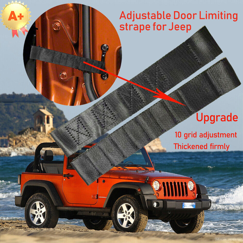 Pair Black Adjustable Door Limiting Straps For Jeep Wrangler CJ TJ YJ 1955-2006