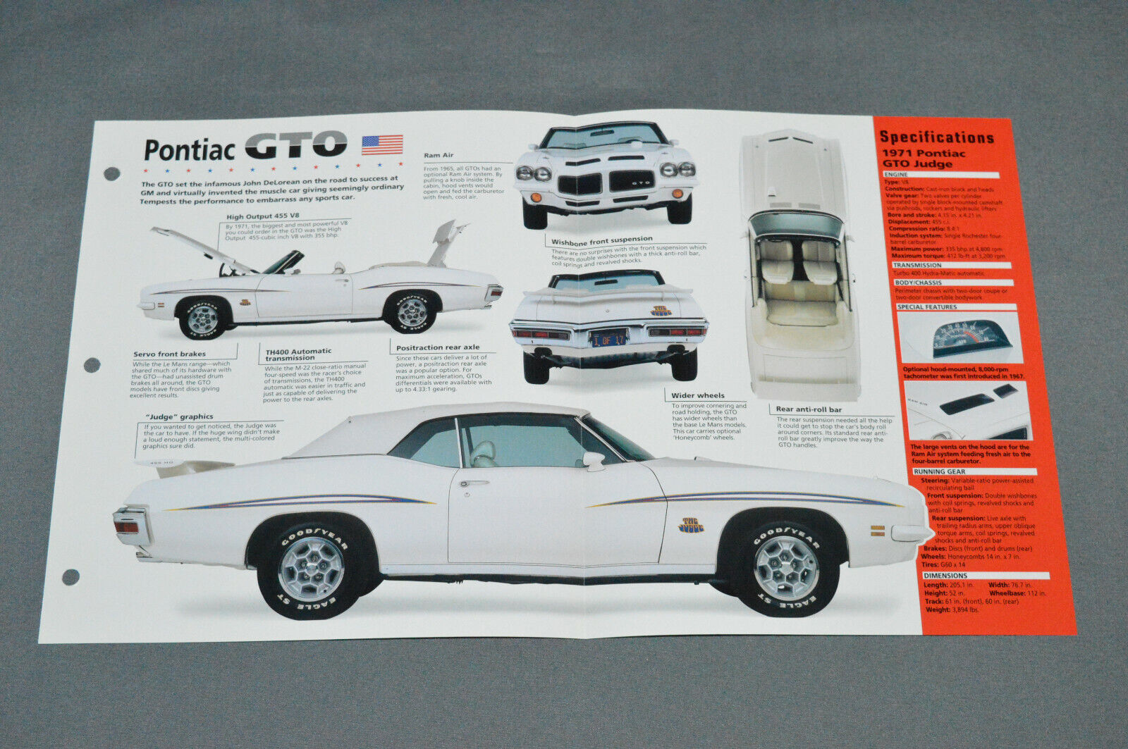 1968-1972 PONTIAC GTO (1971 JUDGE) Muscle Car SPEC SHEET BROCHURE PHOTO BOOKLET