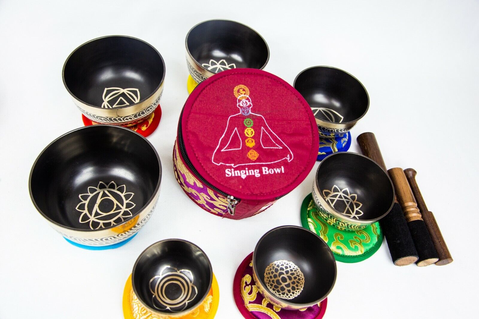 Black 7 chakra set Tibetan Handmade 7 pieces  singing bowl for sound healing