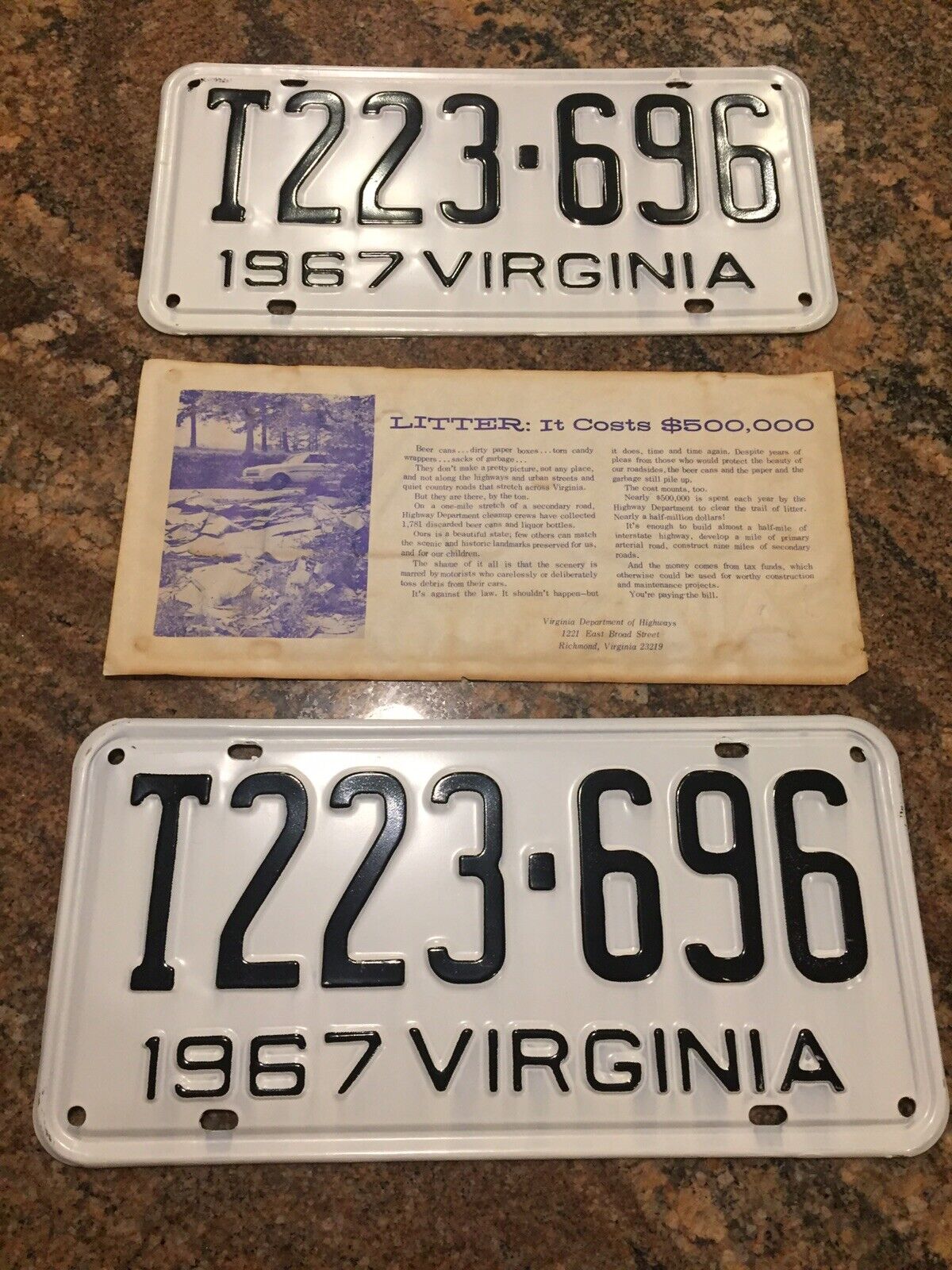 New NOS 1967 Virginia PAIR License Tags Plates #T223-696 Va
