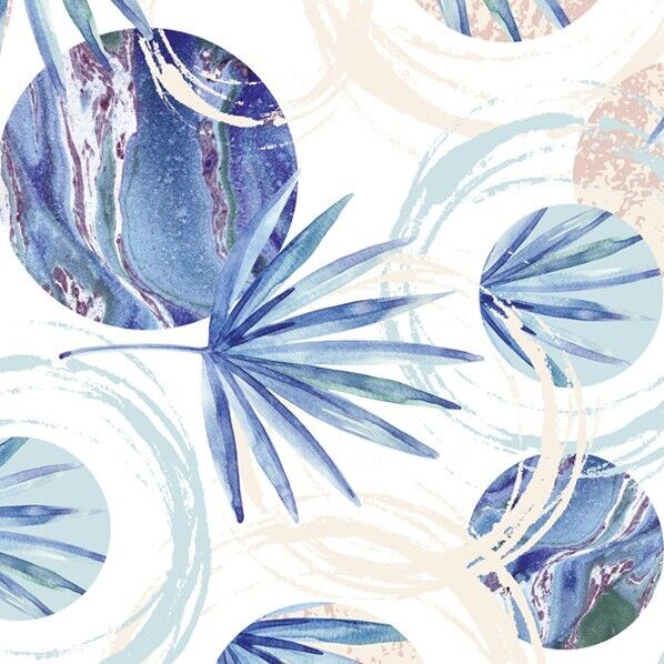 (2) Two Individual Decoupage Paper Napkins - Blue White Floral Flowers Botanical