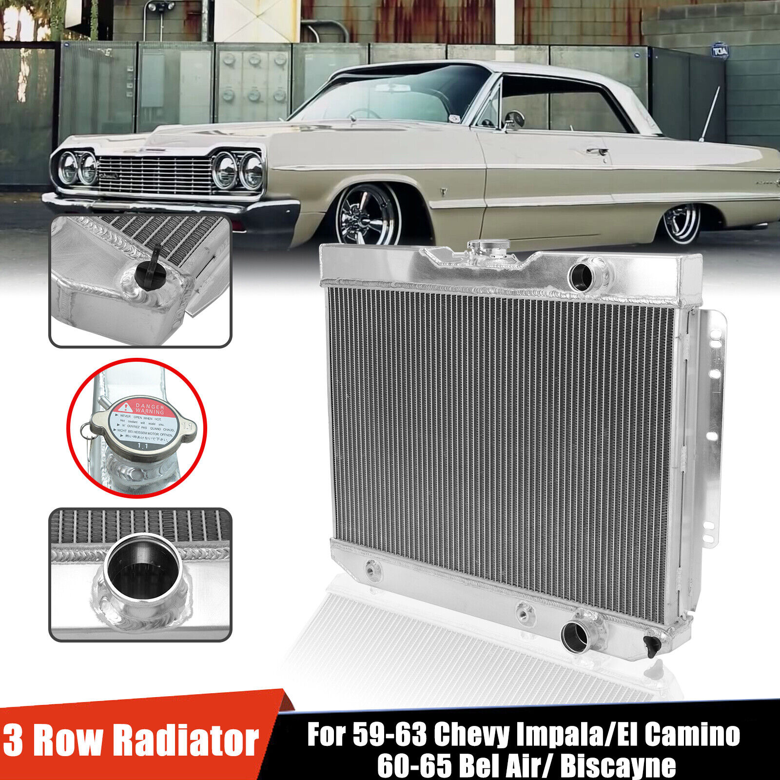 Aluminum Radiator 3 Row For 59-63 Chevy Impala/El Camino 60-65 Bel Air/ Biscayne