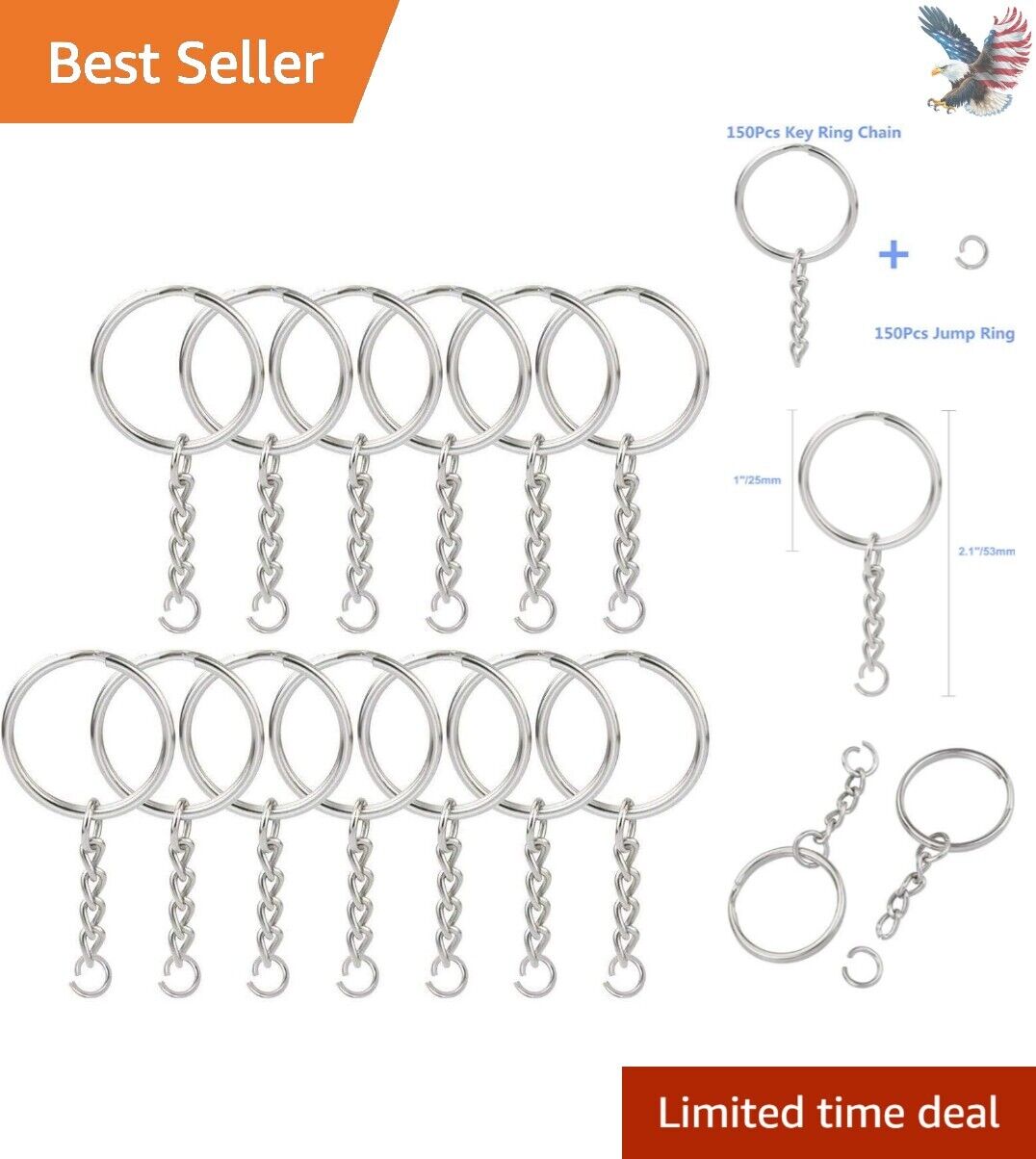 DIY Keychain Essentials: 150 Pcs Silver Split Key Rings with Open Jump Rings