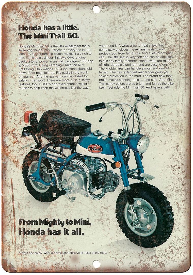 Honda Mini Trail bike 50 Vintage Ad Reproduction Metal Sign A479