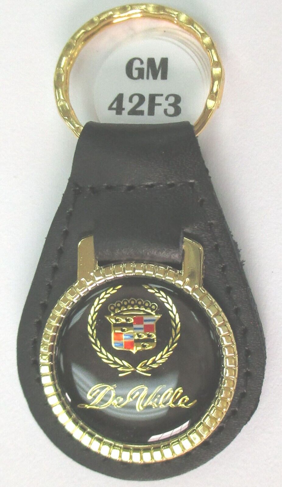 Black De Ville 42F3 Cadillac Black Leather Gold Tone Key Ring 1949 - 2005