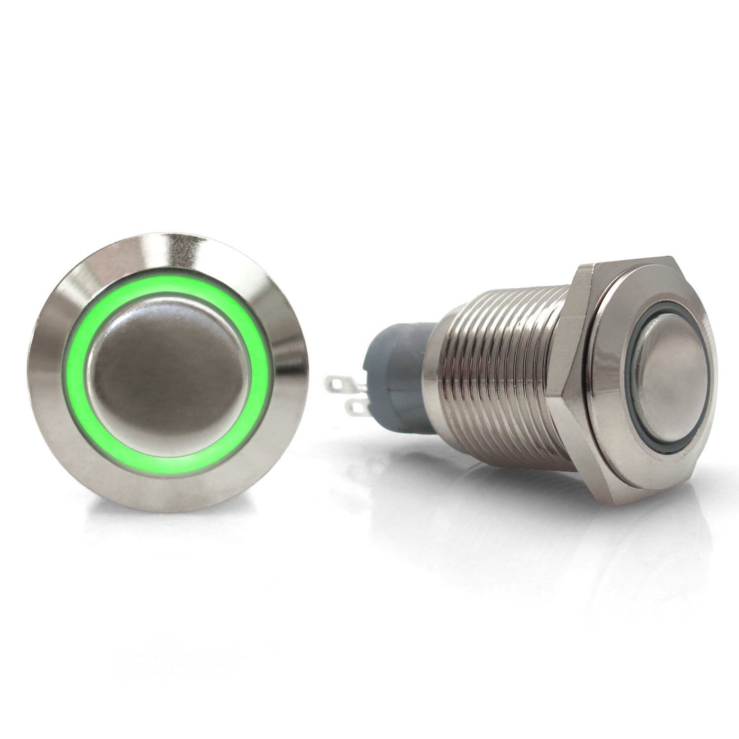 16mm Latching Billet Button with LED Green Ring SW39G rat muscle