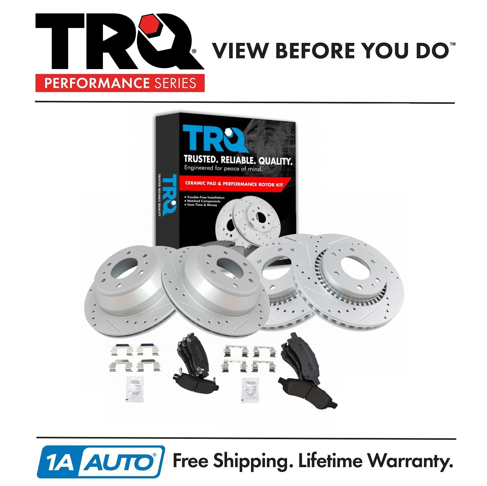 TRQ Performance Drilled Slotted Brake Rotor & Posi Metallic Pad Front & Rear Kit