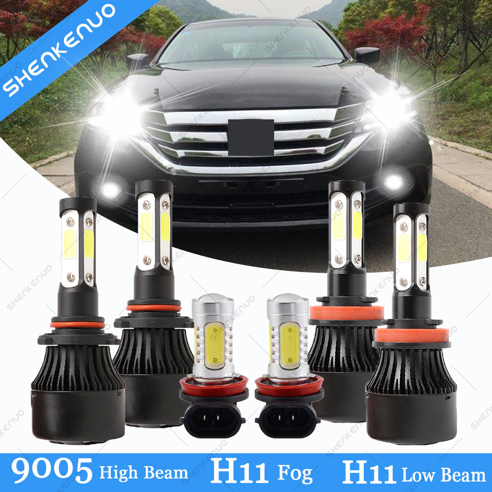 For Honda Accord 2013 2014 2015 -4side LED Headlight High&Low Beam+Fog Light Kit