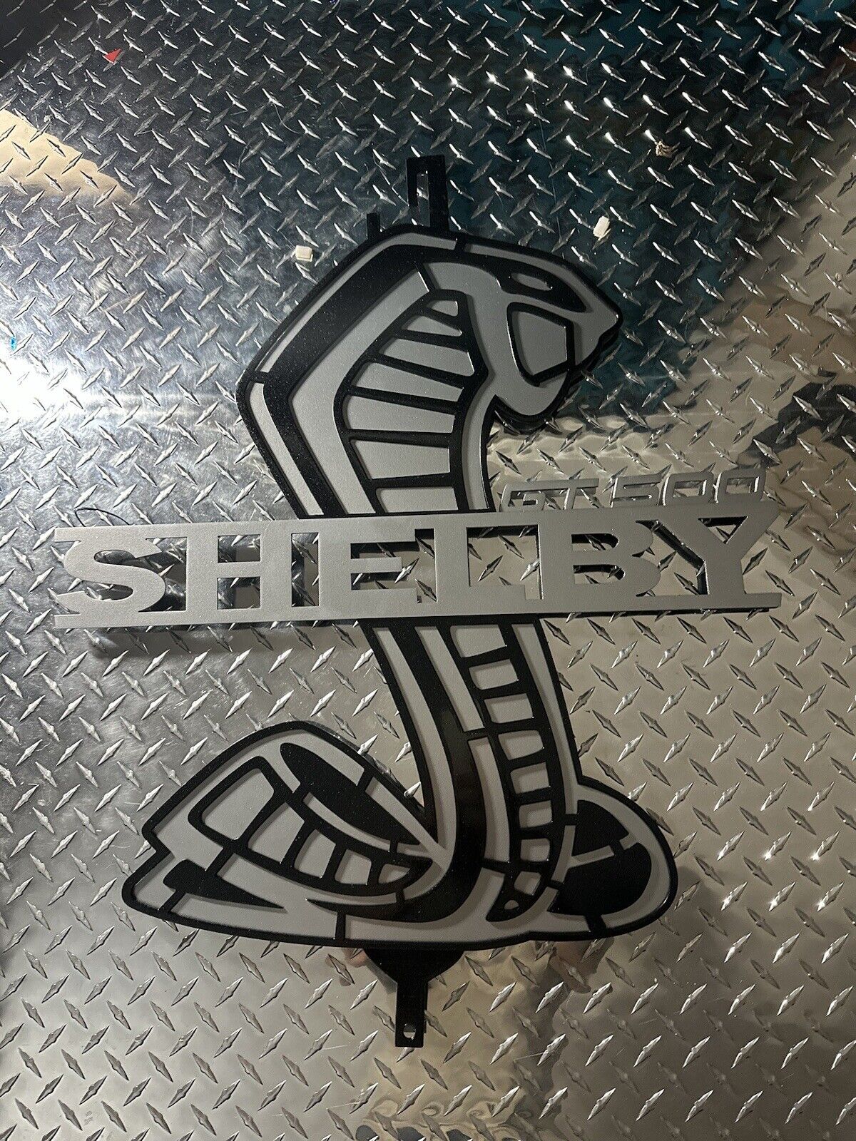 24x24” Silver And Black Powder Coated Custom Shelby GT500 Mustang Hood Prop