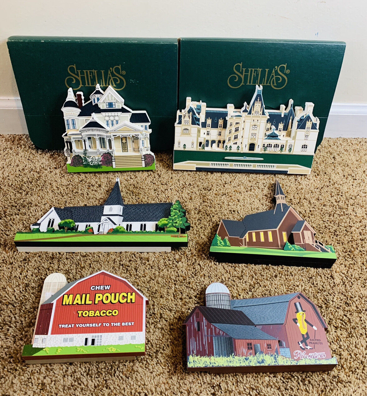 Vtg Shelia\'s Collectible House Lot of 6 Houses 1995-1999 Autographed