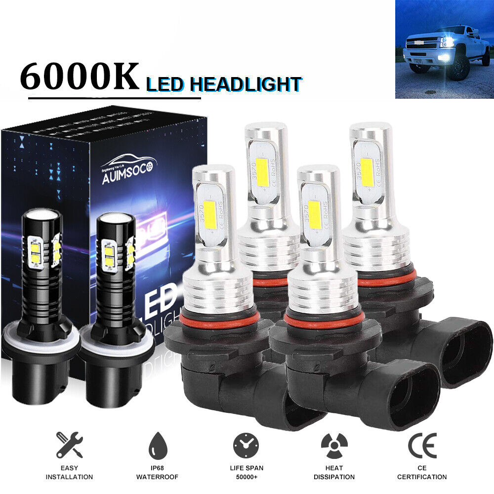 LED Headlight + Fog Light Bulbs Combo For GMC Sierra 1500 2500HD 3500 1999-2002