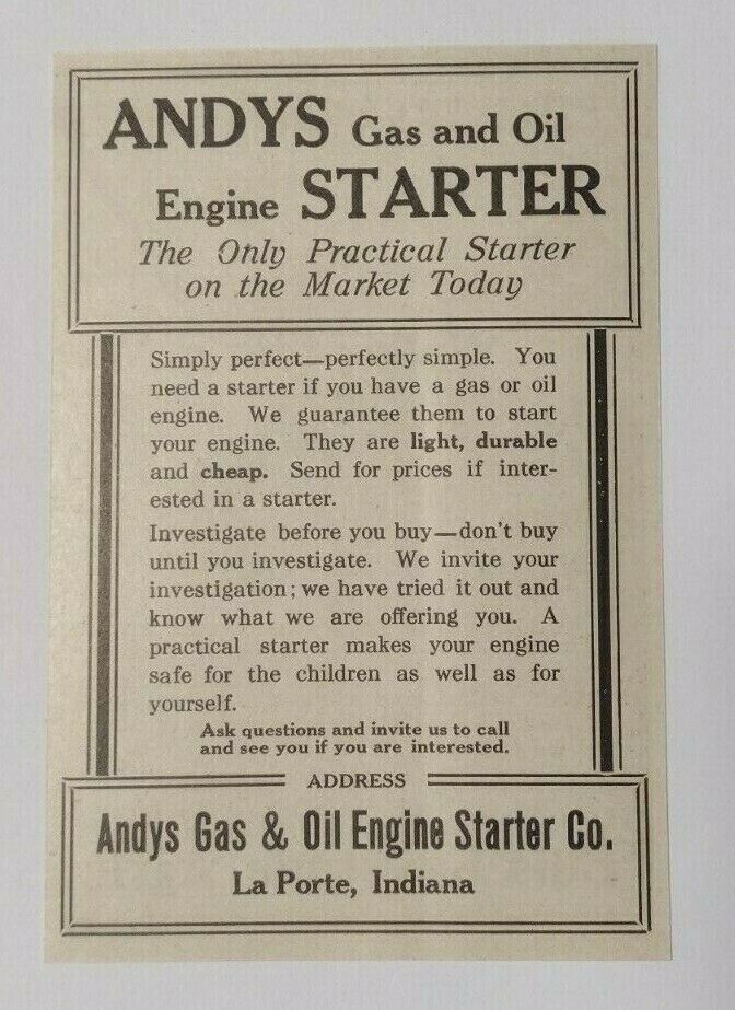 1914 Andys Gas & Oil Engine Starter Co. Advertisement La Porte, Indiana