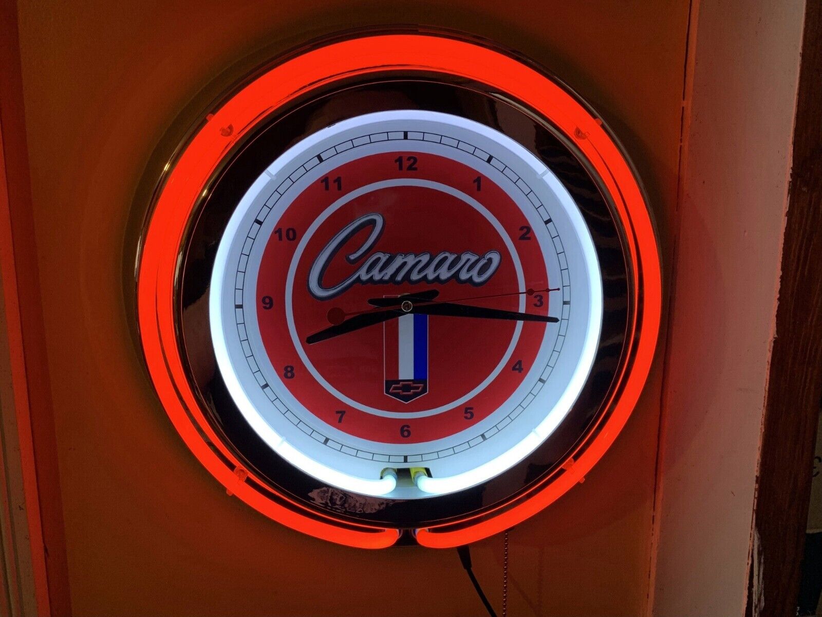 Camaro Motors Auto Garage RED Man Cave Neon Wall Clock Advertising Sign