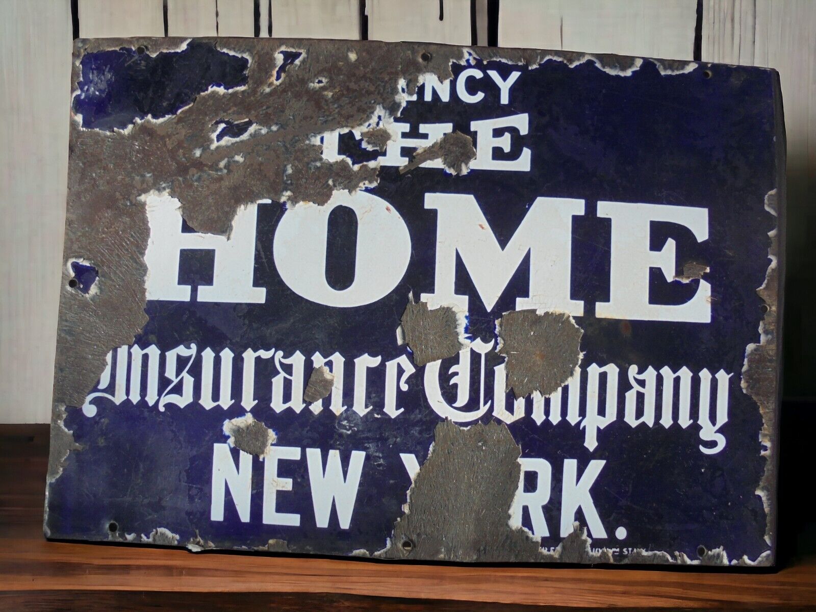 Original Porcelain The Home Agency Insurance Company New York  Sign 1930s Advert