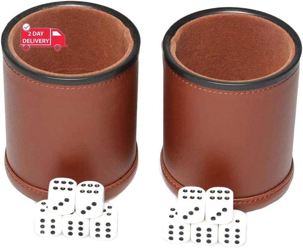 PU Leather Dice Cup Set Felt Lining Quiet Shaker with 5 Dot Dices for Farkle Yah