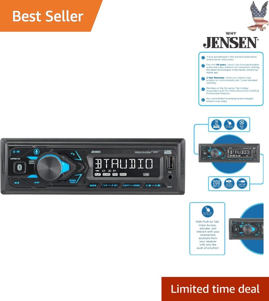 Convenient Car Stereo with Bluetooth Hands Free Calling & Music Streaming