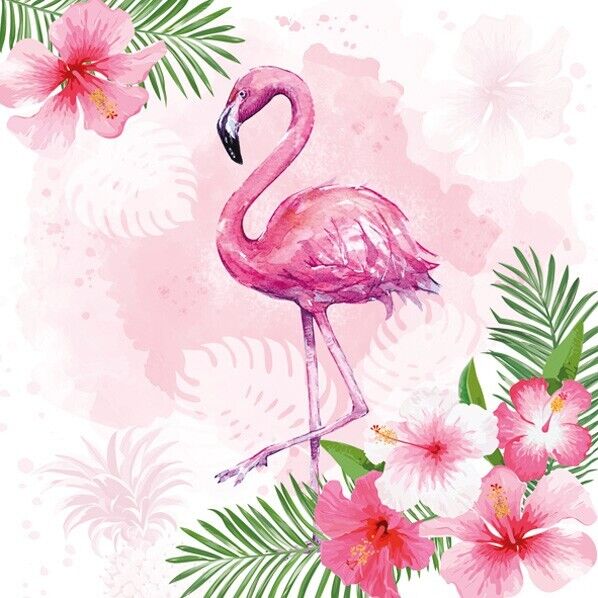 (2) Two Individual Decoupage Paper Napkins - Pink Flamingos Birds Animals