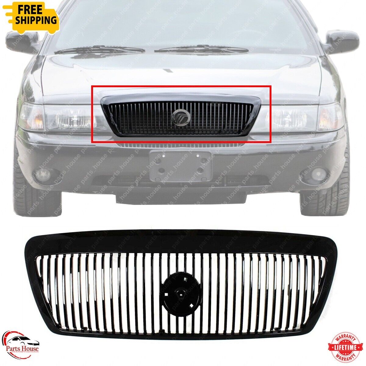 For 2003-2004 Mercury Grand Marquis Marauder New Front Grille Black FO1200409