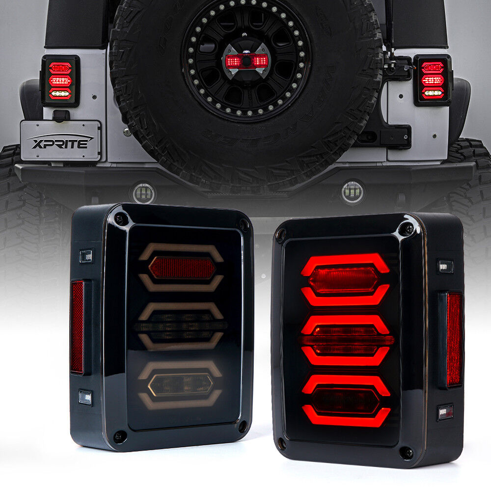 Xprite G3 Diamond LED Taillight Black with Smoke Lens For 07-18 Jeep Wrangler