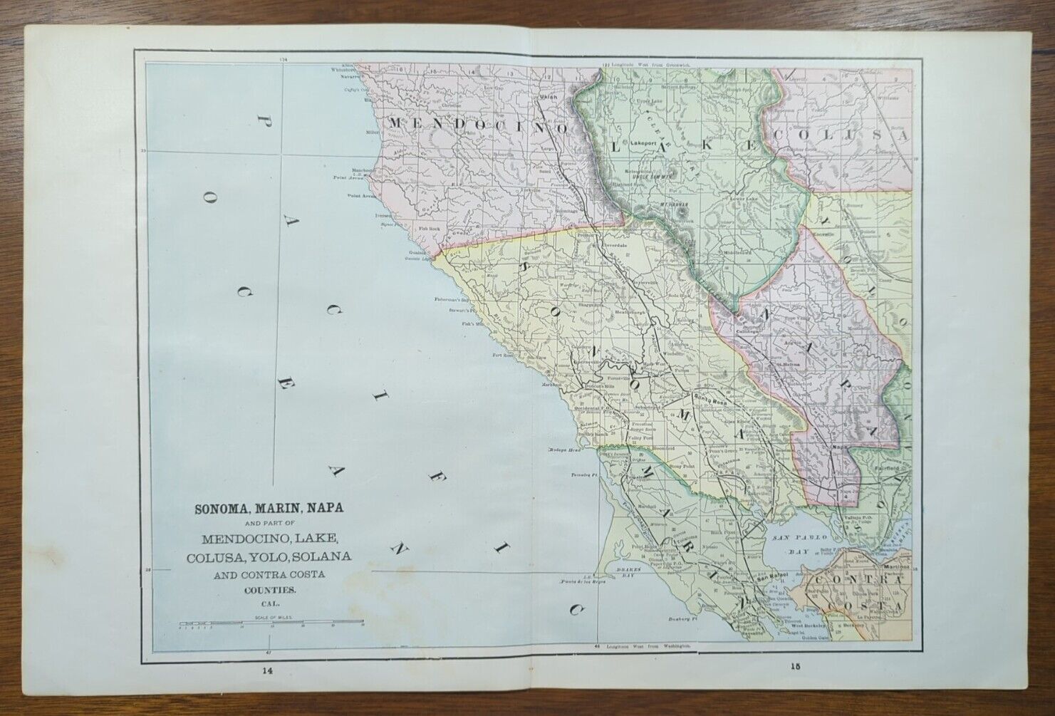 Antique 1893 SONOMA MARIN NAPA COUNTIES CALIFORNIA Map 22\