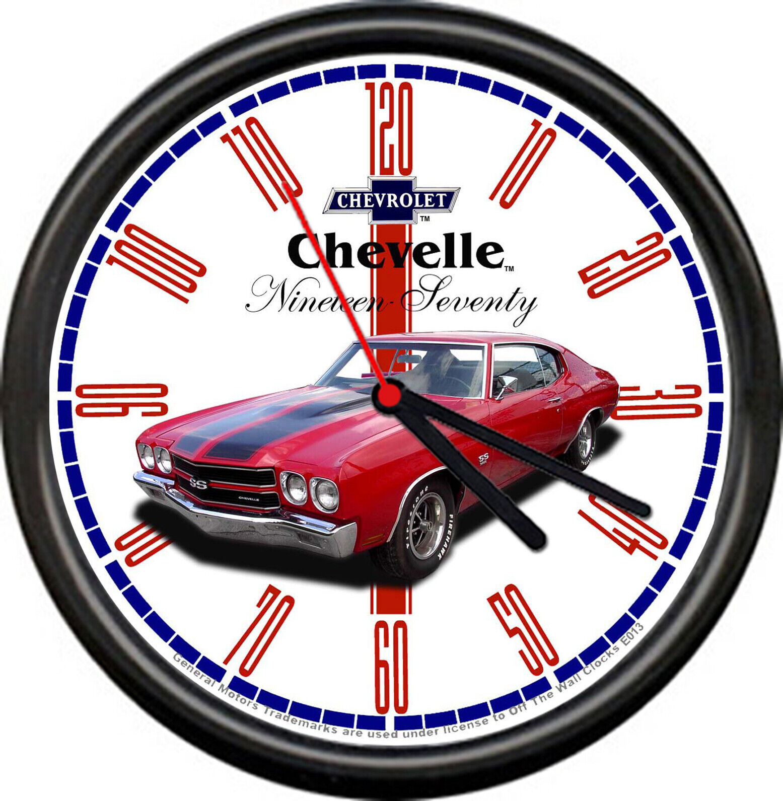 Licensed 1970 Chevelle Red Muscle Car Chevrolet General Motors Sign Wall Clock