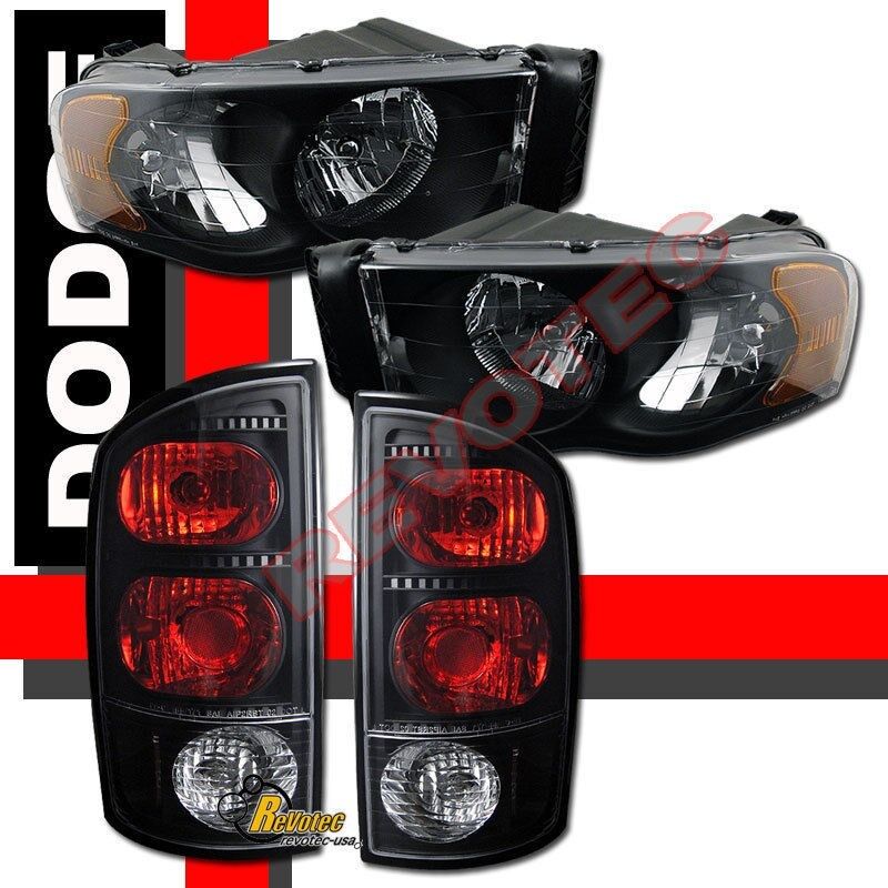 02-05 Dodge Ram 1500 2500 3500 Black Headlights & Tail Lights Set