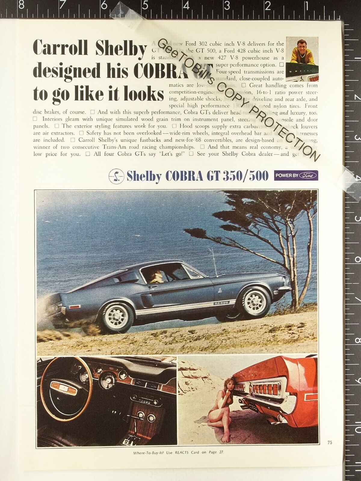 1968 Shelby Mustang Cobra GT 500 428 350 interior wheel hood views Carroll 67 69