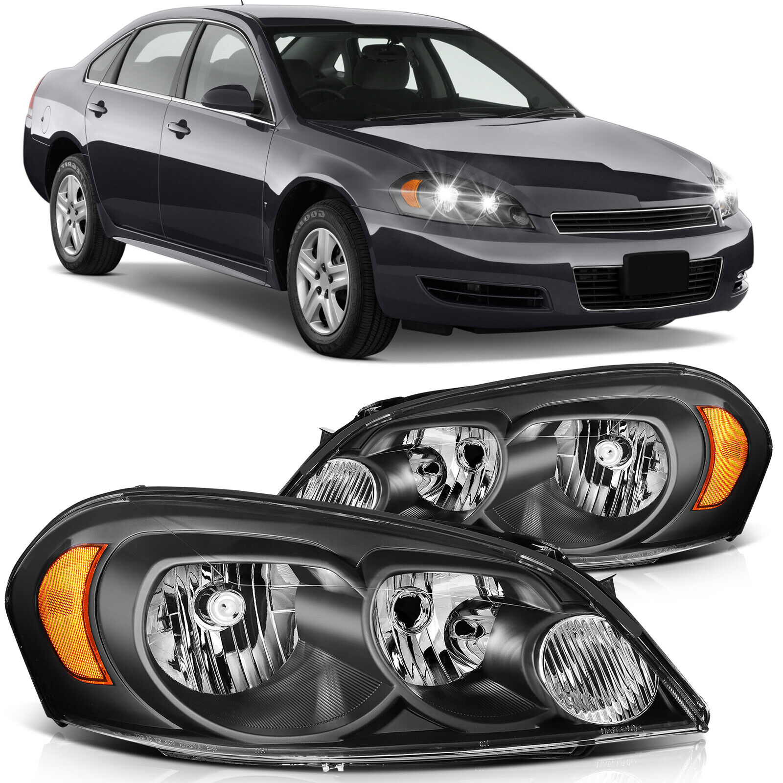 Black Housing For 2006-2013 Chevy Impala/06-07 Monte Carlo Headlights Left+Right