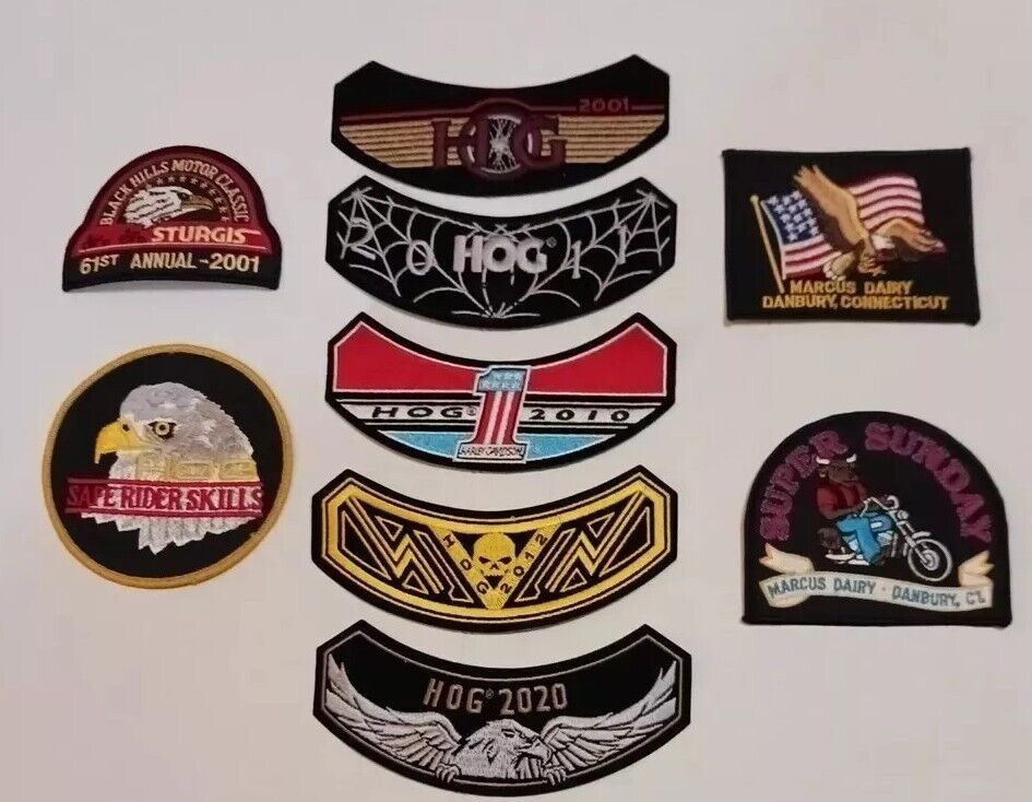 10 Harley Davidson Owners Group Patches 2001 2010 2011 2012 2020 10,000 Miles +