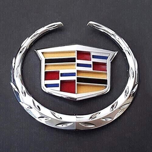 For Cadillac Rear Grille 4” Emblem Hood Badge Logo Chrome Symbol Ornament Silver