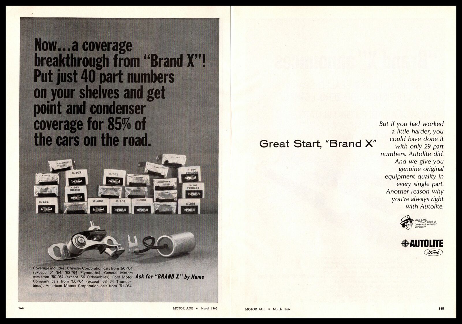 1966 Ford Autolite Brand X Auto Parts Point And Condenser Boxes 2-Page Print Ad