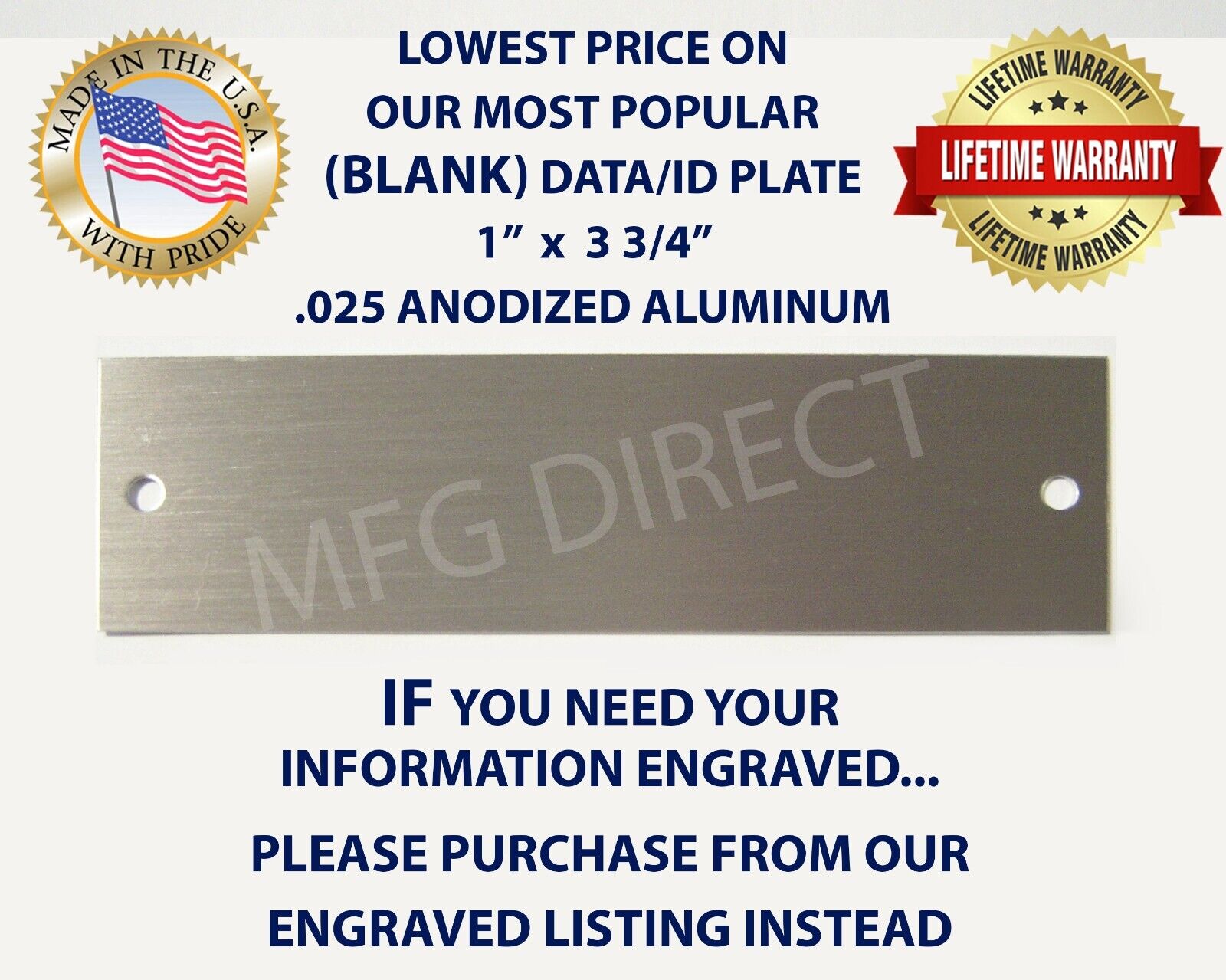 SERIAL NUMBER TAG DATA PLATE ID VEHICLE TAG INCLUDES (2) TAMPER PROOF RIVETS USA