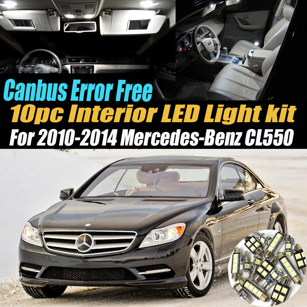 10Pc Error Free White Interior LED Light Kit for 2010-2014 Mercedes-Benz CL550