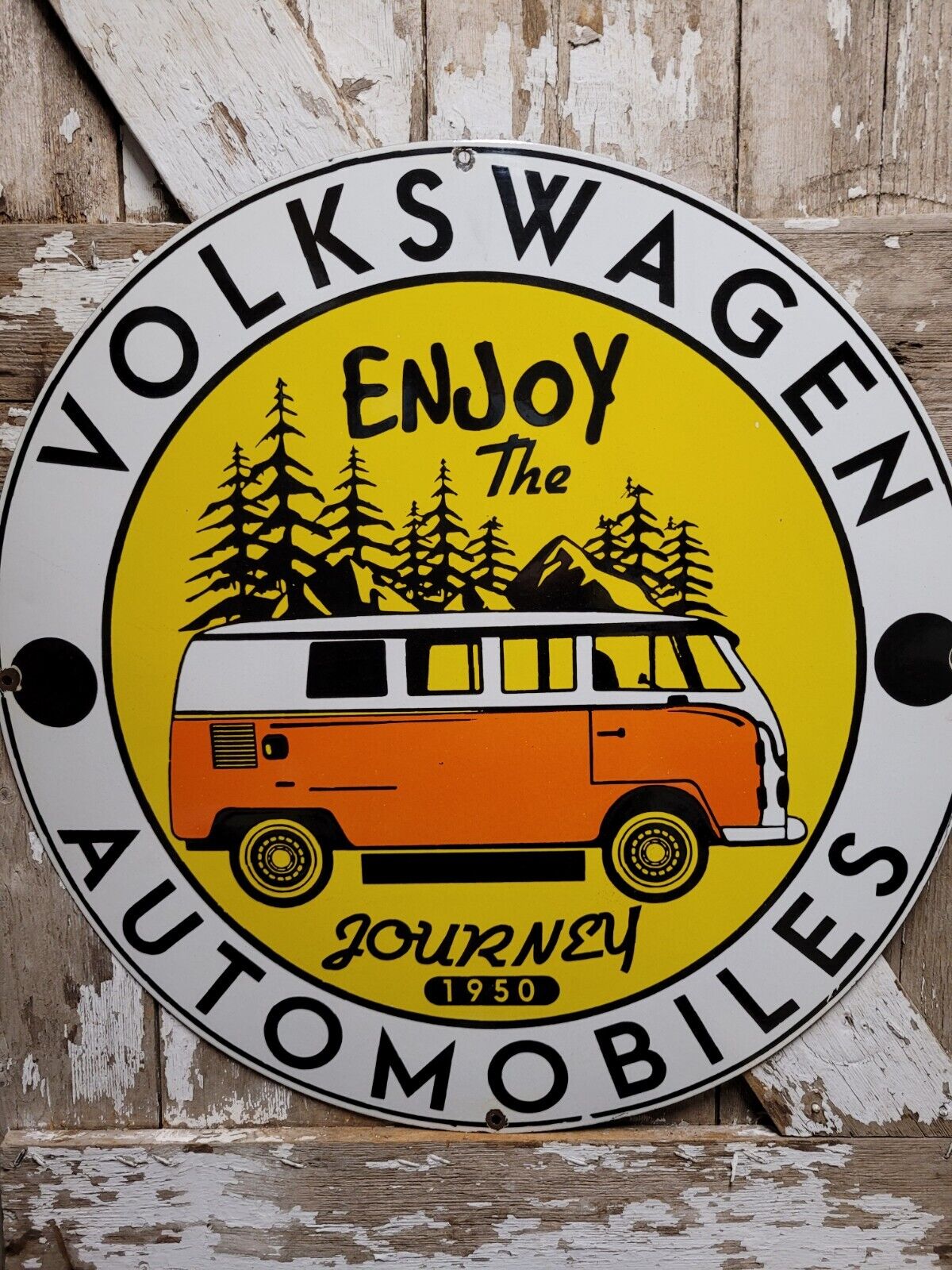 OLD VINTAGE VOLKSWAGEN PORCELAIN SIGN VW BUS ADVERTISING AUTOMOBILE CAR VAN 30