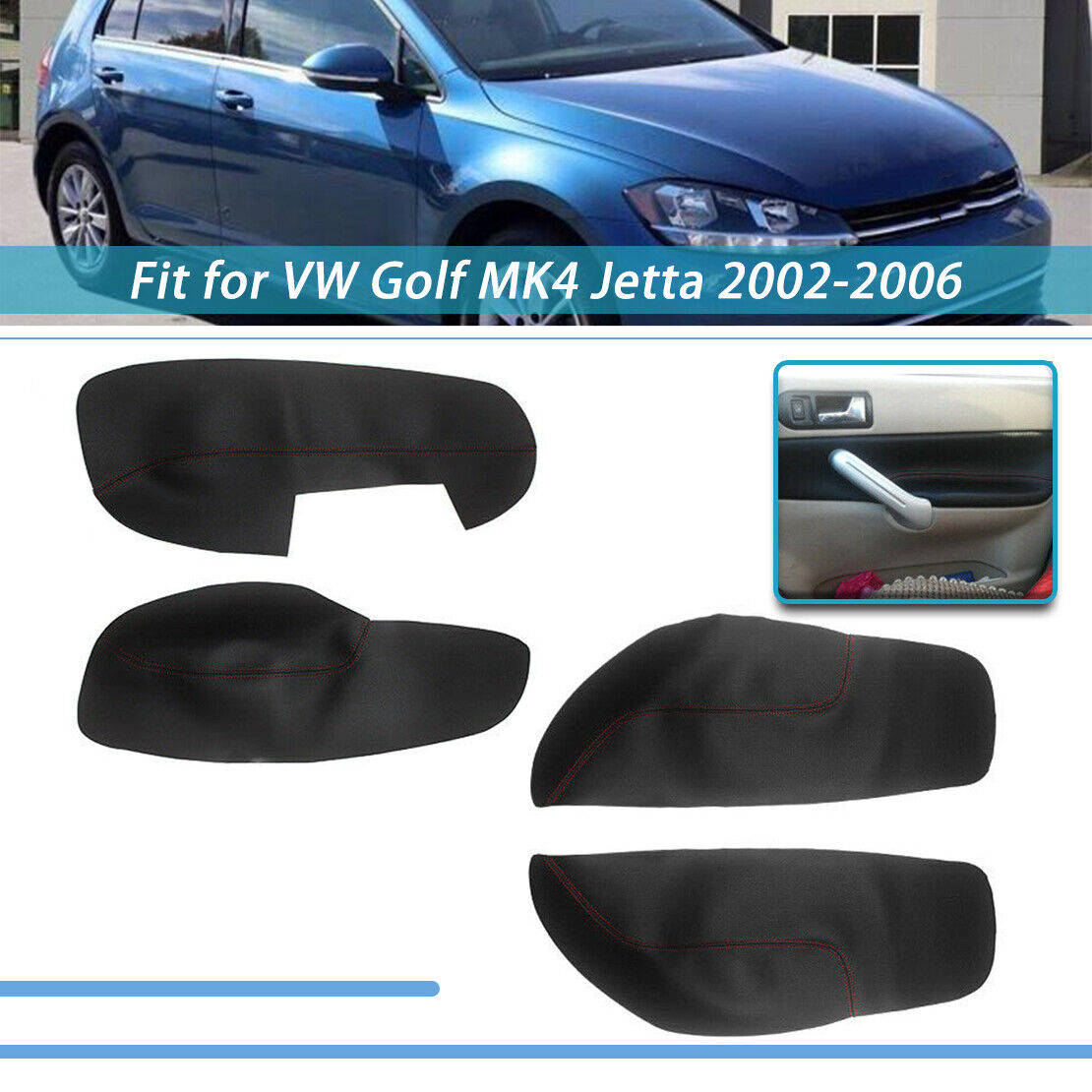For VW Golf MK4 Jetta 2002-2006 Black 4pcs Leather Door Panels Armrest Cover
