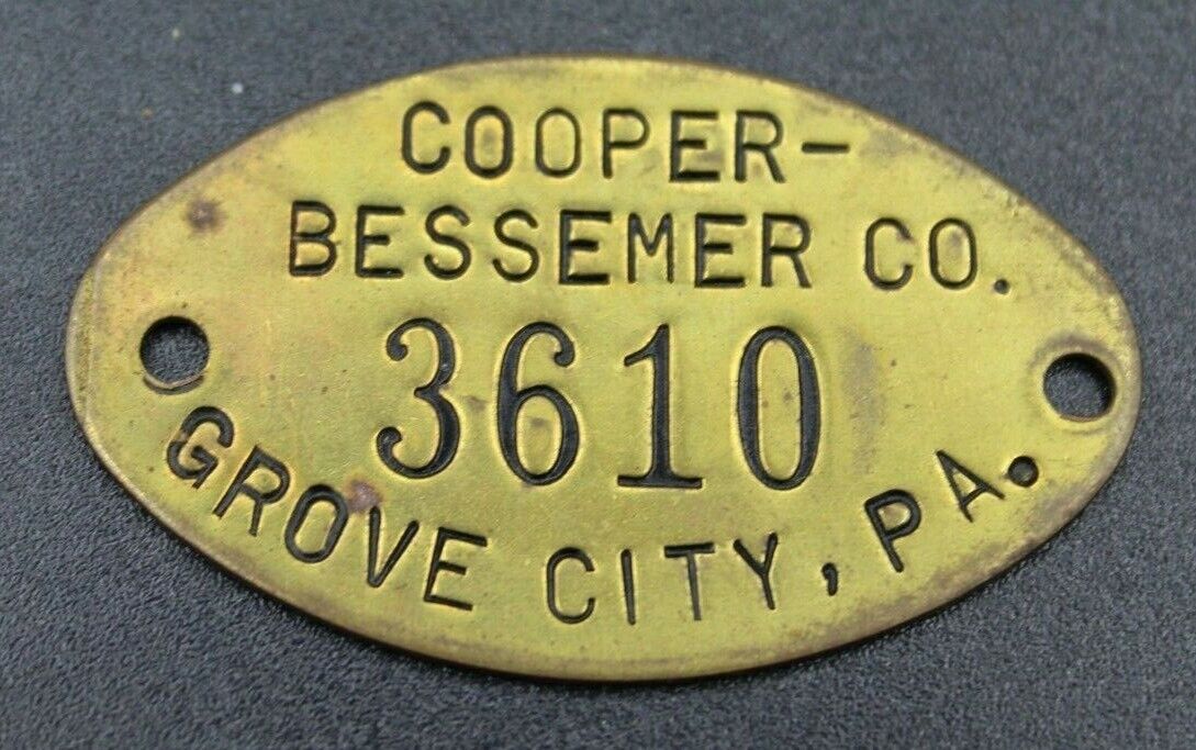 Vintage Cooper Bessemer Tag 3610 Grove City PA