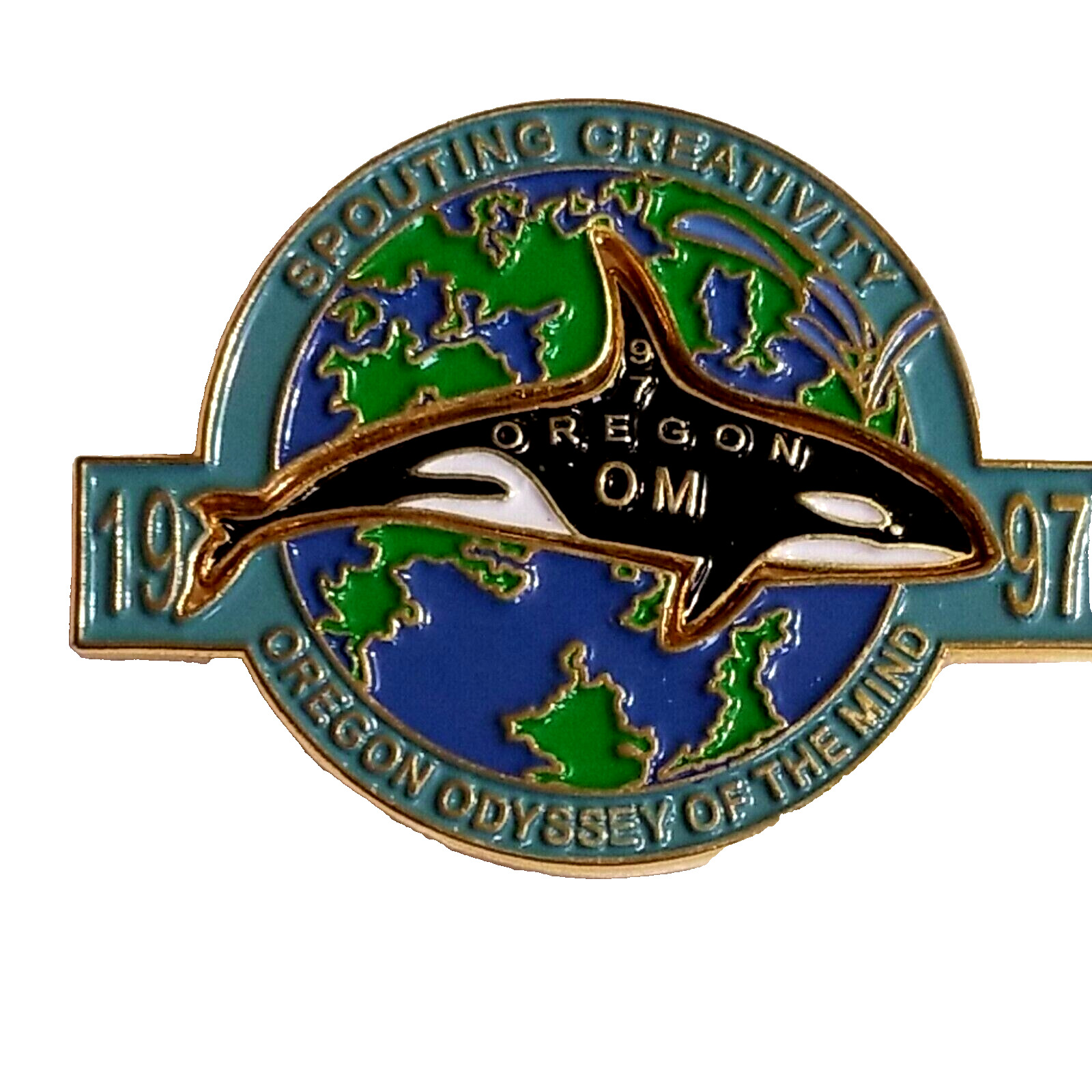 1997 Oregon OM OOTM 2PC Pin Odyssey of the Mind Orca Scouting Creativity