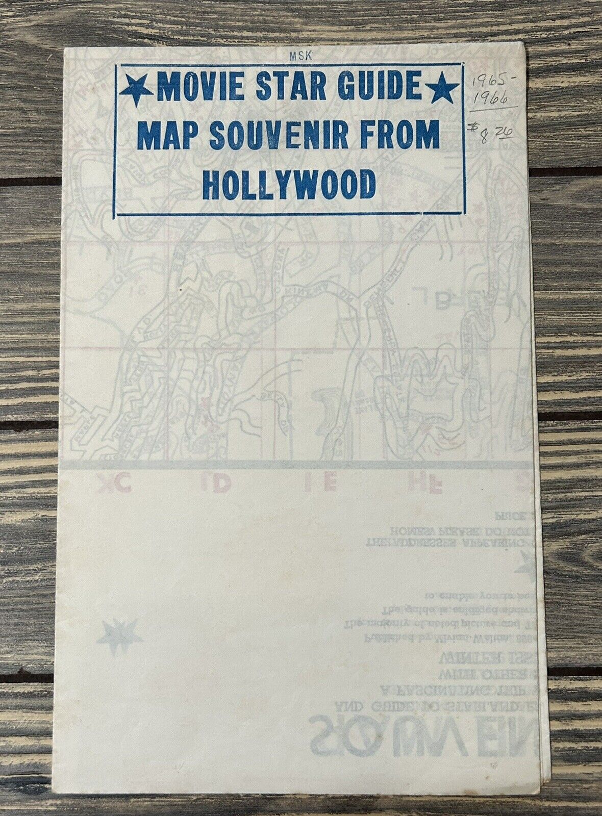 Vintage 1965 1966 Movie Star Guide Map Souvenir From Hollywood