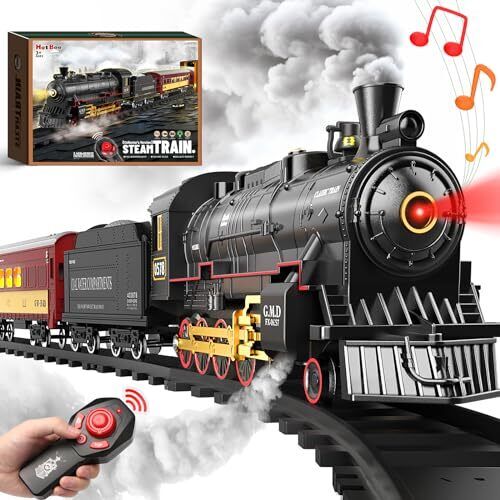 Train Set for BoysRemote Control Christmas Train Sets w/Steam LocomotiveLight...