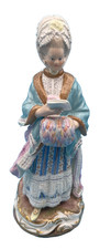 Beautiful Meissen Cross Swords Lady w/Race Card & Muff.  Read Main Description picture