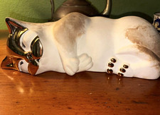 Vintage Pauline Pelletier Signed Ceramic Cat Sculpture. 24K gold or gold-luster picture